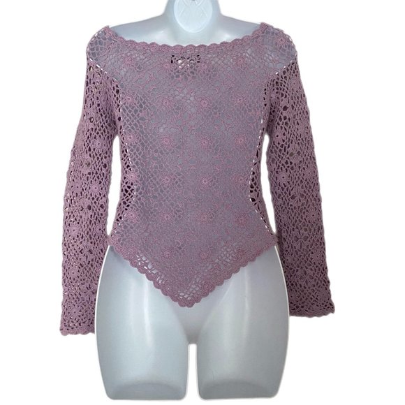 Cool Line LTD Junior Lavender Crochet Scoop Neck Crocheted Shirt Top Size Small - Picture 5 of 5